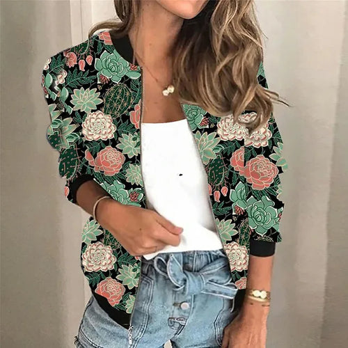 Damenjacke mit Blixtlås, Trendiges Druckmuster, Högkvalitativt Tyg, Bequem, Elegant, Größen S-XL 1