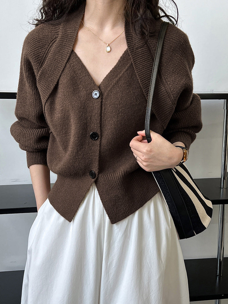 Dam Tröja V-hals Patchwork Design Mjuk Blandningstyg-3