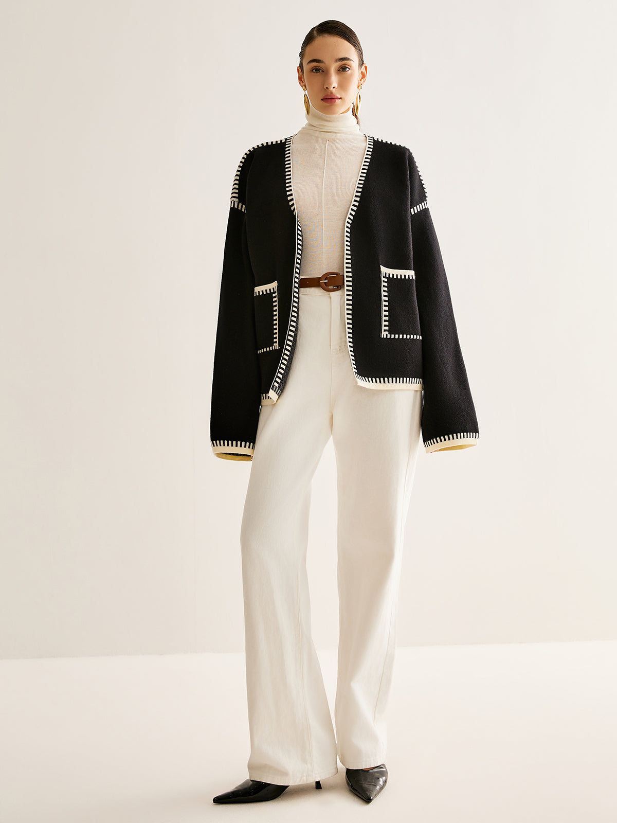 Kvinnokardigan med Bälte Jersey-Mix Normal Passform-2