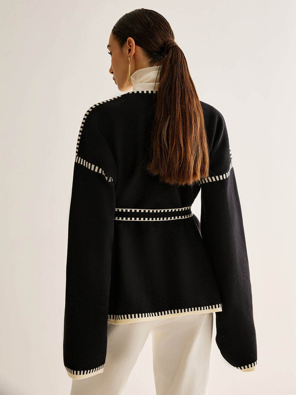 Kvinnokardigan med Bälte Jersey-Mix Normal Passform-6