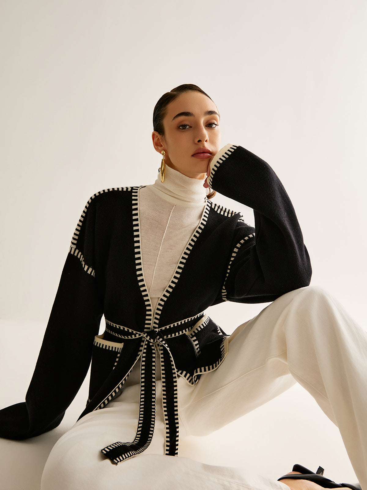 Kvinnokardigan med Bälte Jersey-Mix Normal Passform-5