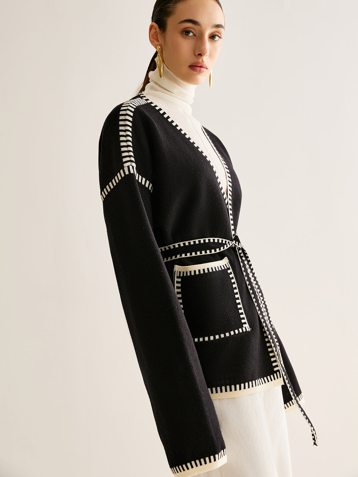 Kvinnokardigan med Bälte Jersey-Mix Normal Passform-3