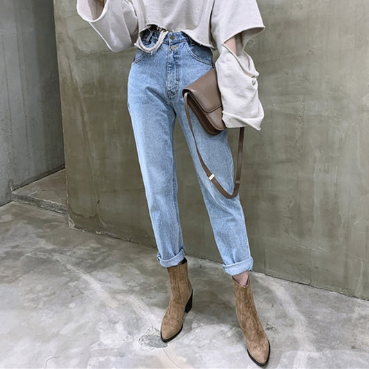 Damjeans Hög Midja Stretch Fotledsjeans i Bomull och Polyester-1