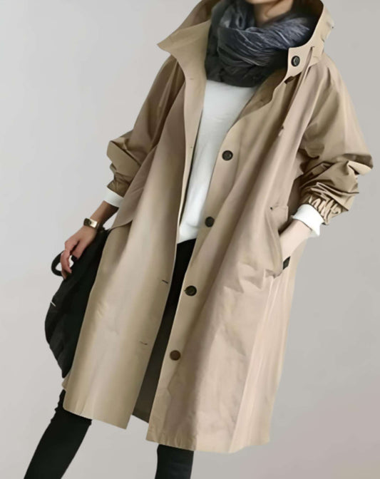 Dam Trenchcoat Vattentät Huva Syntetisk Material-1