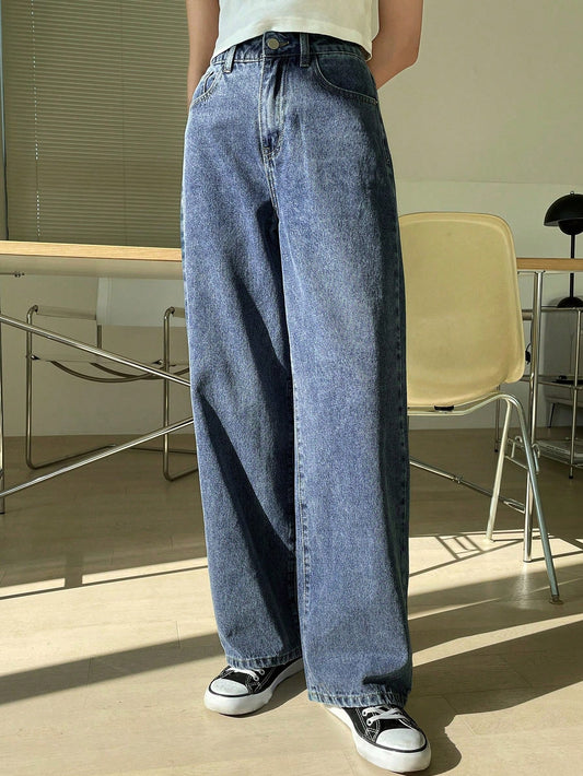 Dam Jeans Hög Midja LÄng Loose Fit Denim Elastisk-1