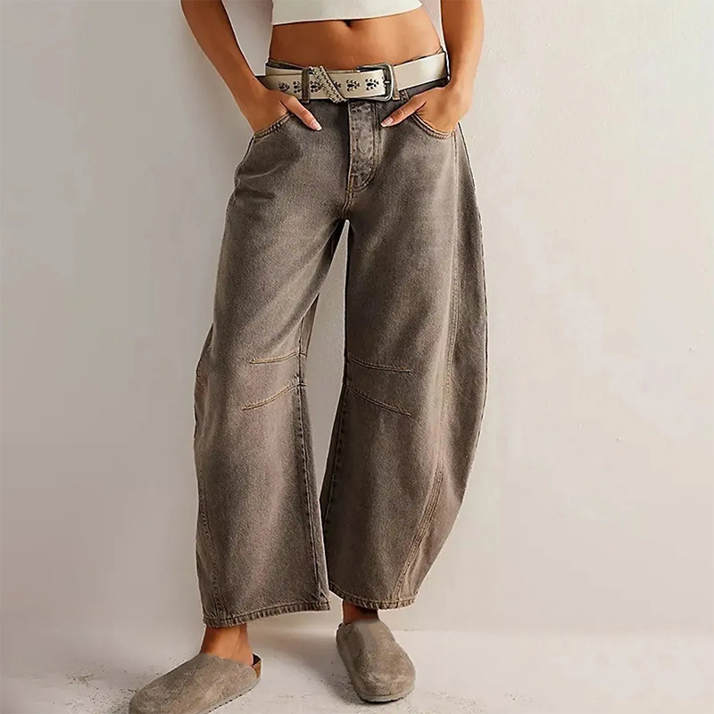 Dam Jeans Stretch Låg Midja Breda Ben Poly-Denim 7