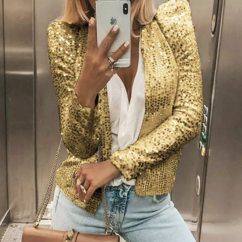 Kvinnors Blazer Skimrande Silke Tidlös Design-1