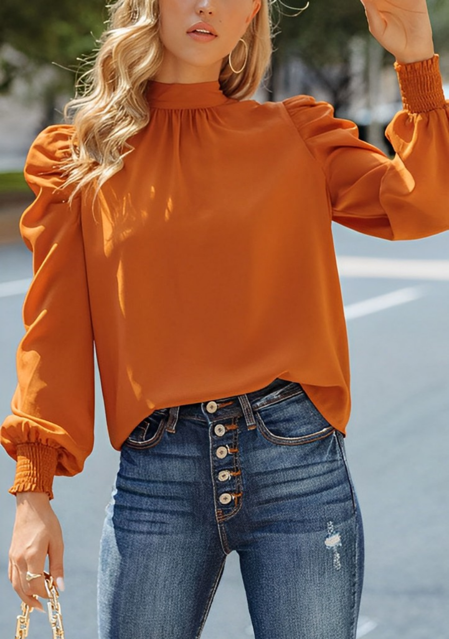 Dam Blus Puffärmar Mjuk Material 2