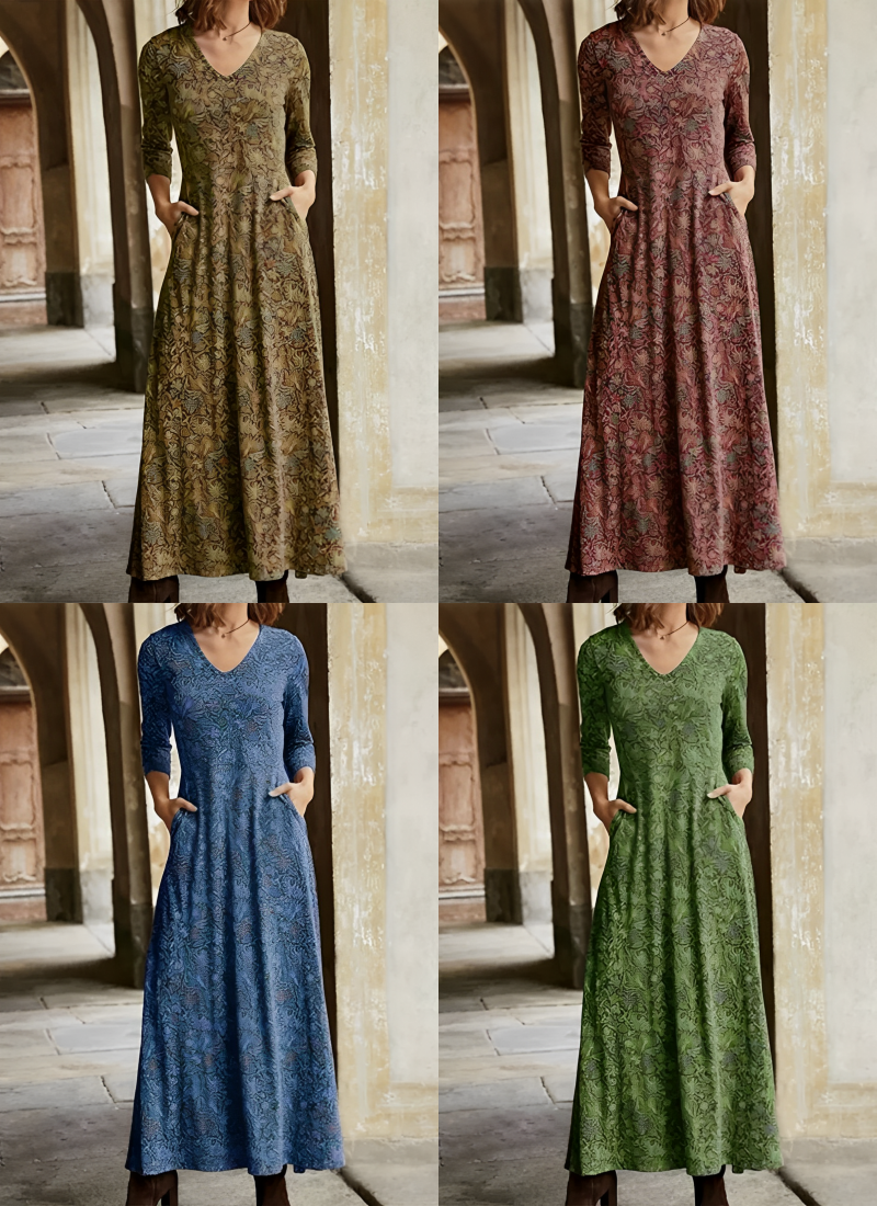 Dam Klänning Lång Retrotryck Bekväm Design Mjuk Material-2