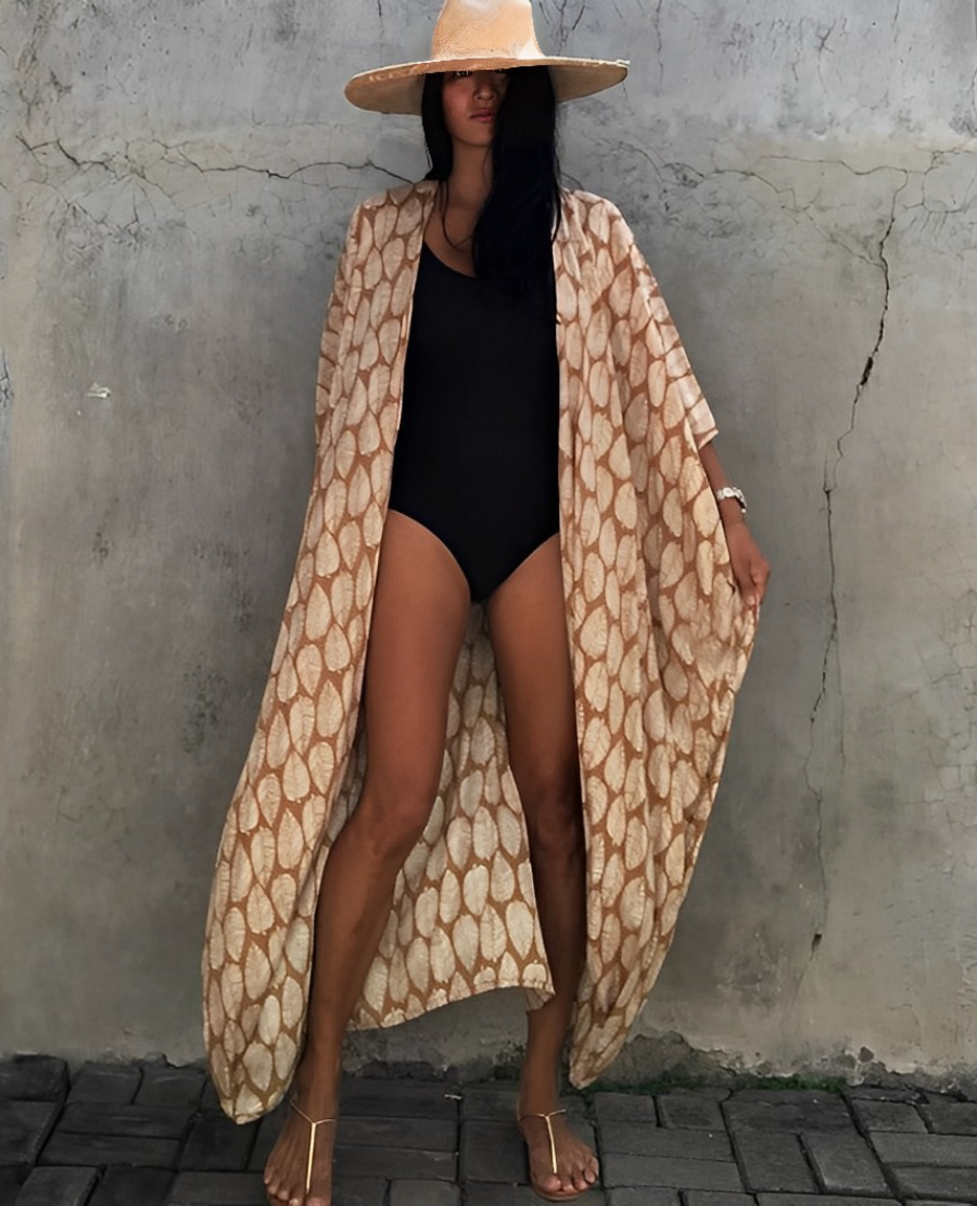 Kvinna Lång Kimono Mönstrad Polyester Bohemisk Stil-2