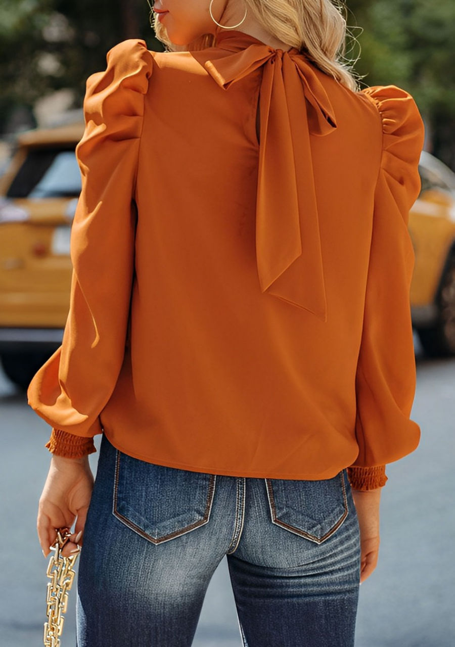 Dam Blus Puffärmar Mjuk Material 5