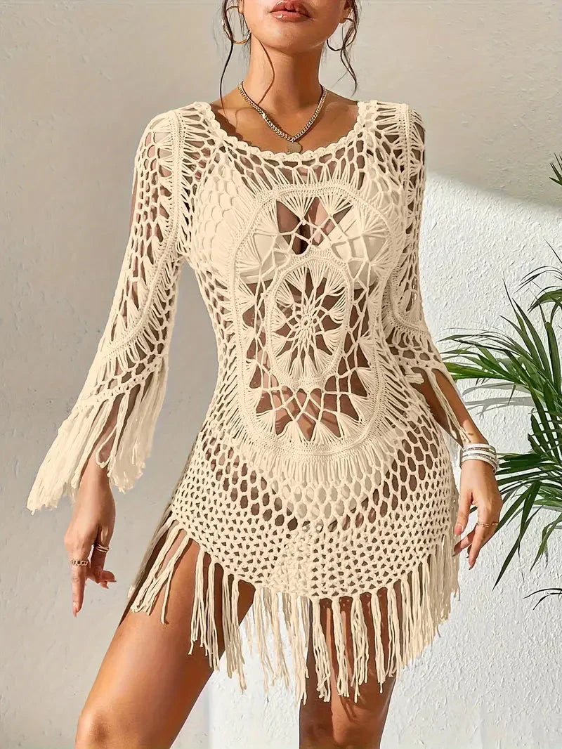 Långärmad Boho-Stil Täckning för Dam i Polyester – Lätt och Andningsbar, Enhetsstorlek, Finns i Flera Färger 10