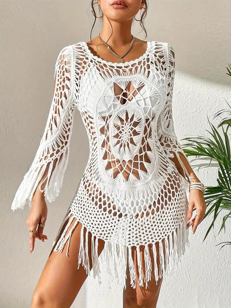 Långärmad Boho-Stil Täckning för Dam i Polyester – Lätt och Andningsbar, Enhetsstorlek, Finns i Flera Färger 1