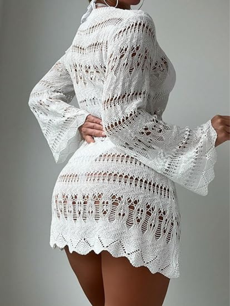 Dam Strandtäckning Långärmad Polyester Kimono-4