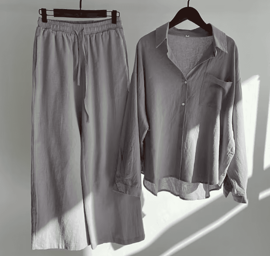 Variant image for Dam Linne Set Långt Byxor och Topp Löst Sittande Linne-25