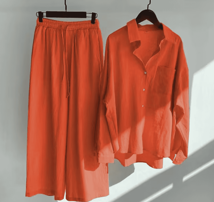 Variant image for Dam Linne Set Långt Byxor och Topp Löst Sittande Linne-13