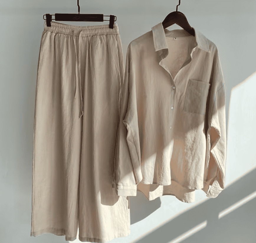 Variant image for Dam Linne Set Långt Byxor och Topp Löst Sittande Linne-7