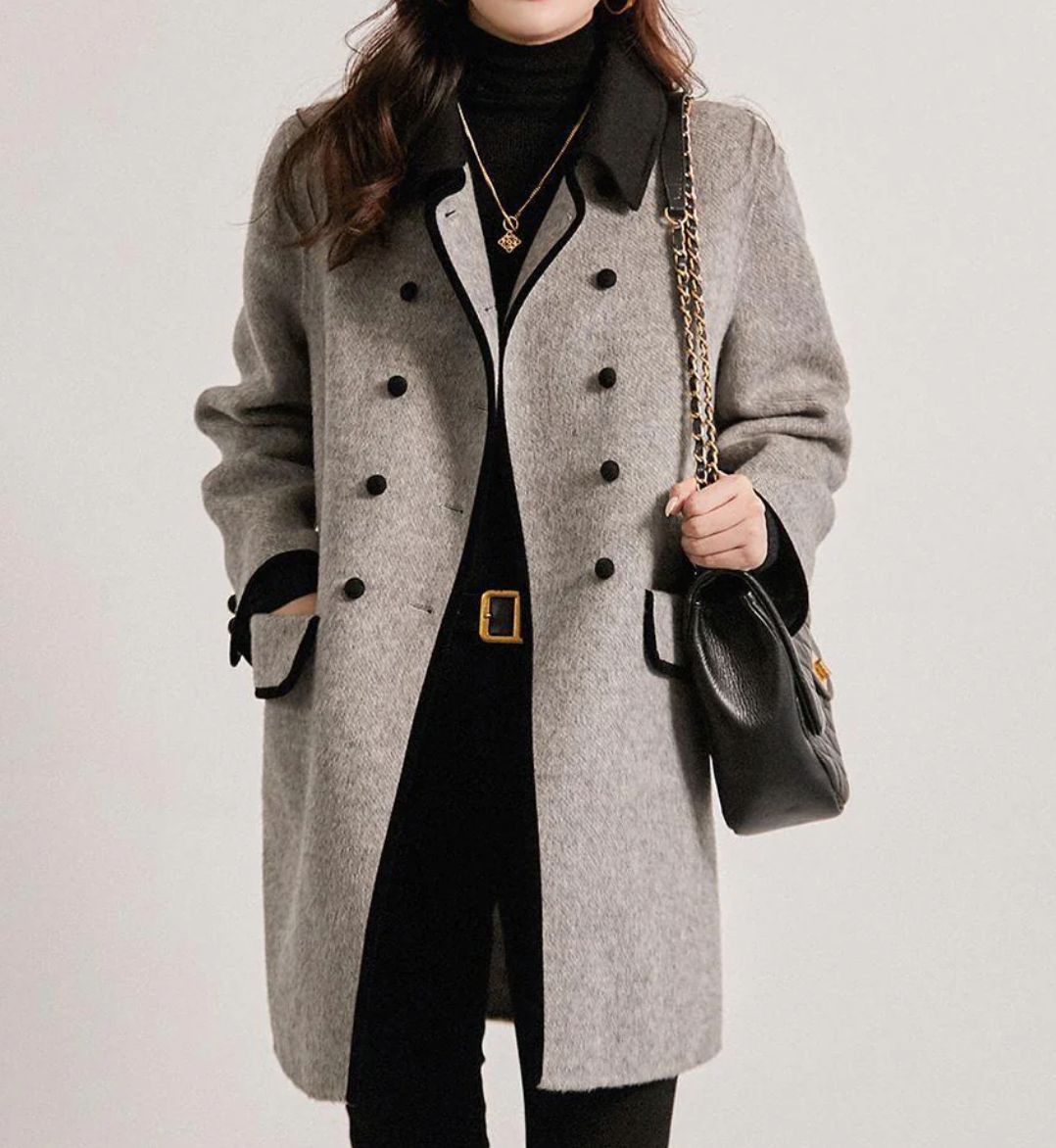 Dam Lång Kappa Trendig Polyester-Bomull-5