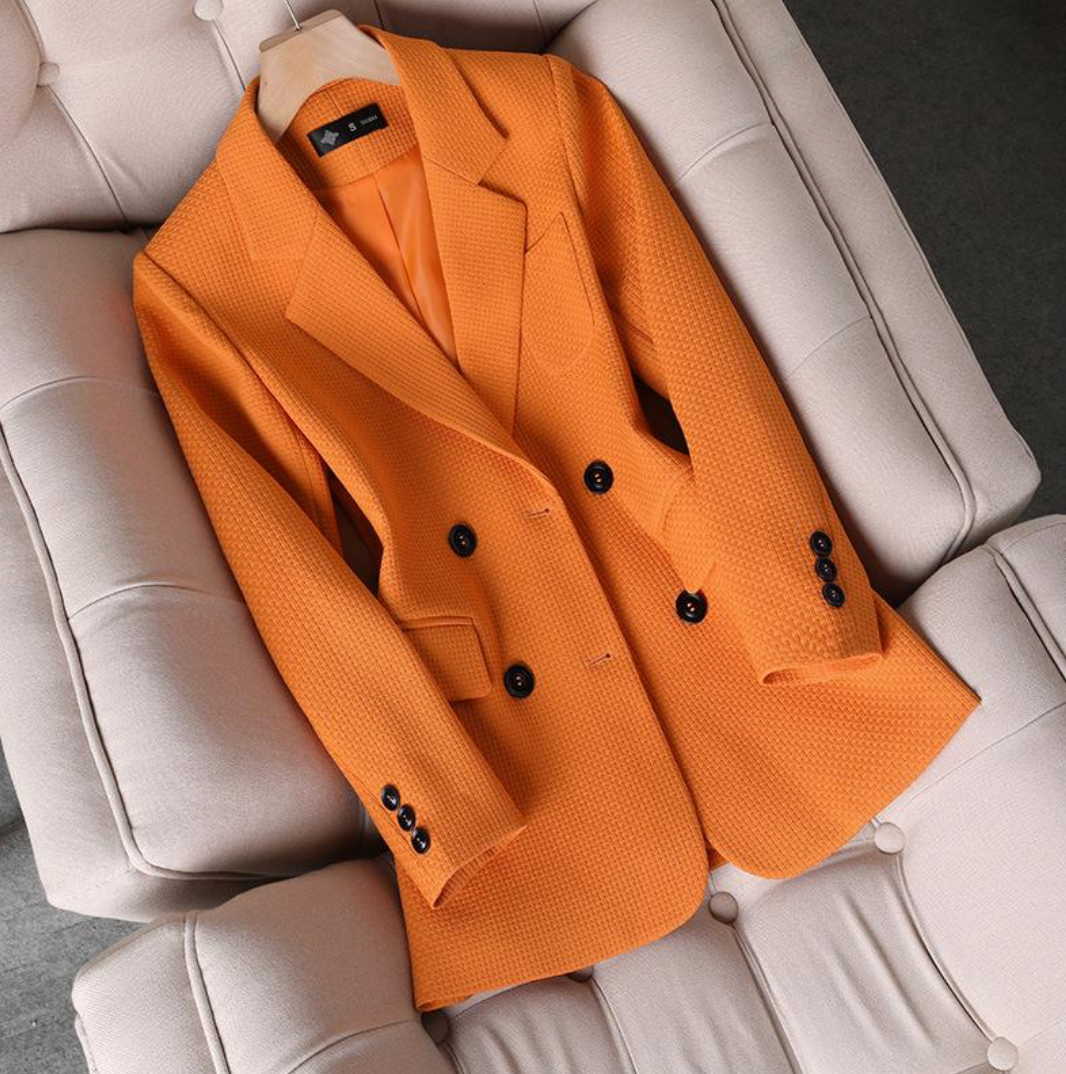 Dam Blazer Modern Design Dubbel-Radig Polyester med Kapellkrage 7
