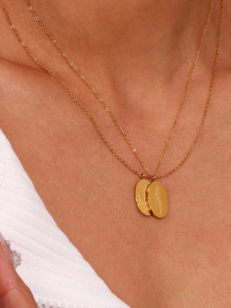 Halsband Dam Oval Blomkedja i Guld Högkvalitativ Design-4