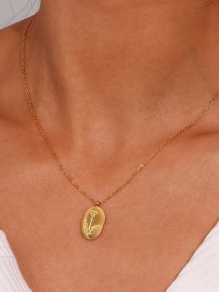 Halsband Dam Oval Blomkedja i Guld Högkvalitativ Design-2