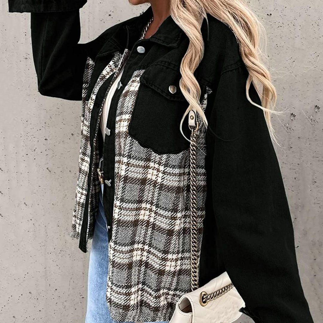 Damjacka Oversize Rutigt Mönster i Hållbar Denim-2