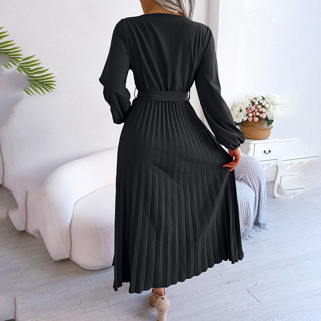 Kvinnors Plisserad Klänning Chic Polyester Spandex-4
