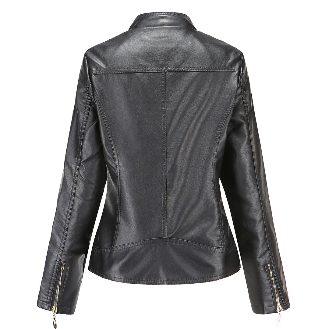 Dam Skinnjacka Modern Design Läder Midjefit Elegant-6