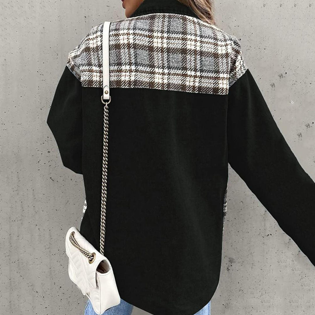 Damjacka Oversize Rutigt Mönster i Hållbar Denim-3
