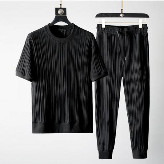 Herr Sommarkläder Uppsättning Kortärmad T-shirt och Shorts Polyester-1