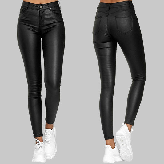 Herr Slim Fit LÀderbyxor Hög Midja PU-LÀder-1