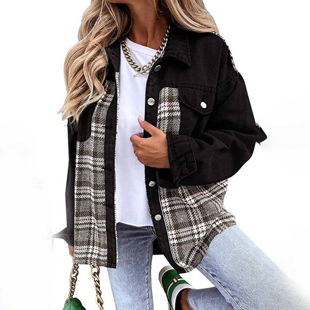 Kvinnors Överdimensionerad Denimjacka Lösa Långa Ärmar Polyester 8