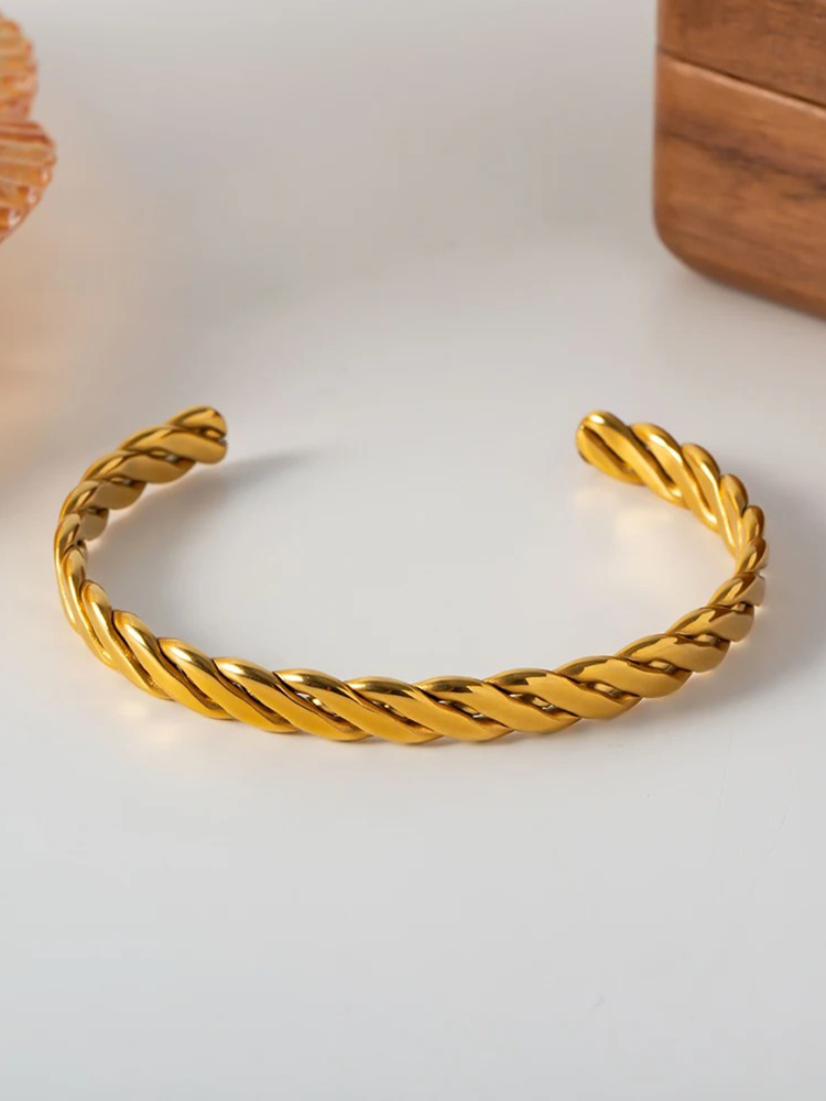 Kvinnor Guld Armband Kubansk Tvinnad Design i Ädla Metaller-5
