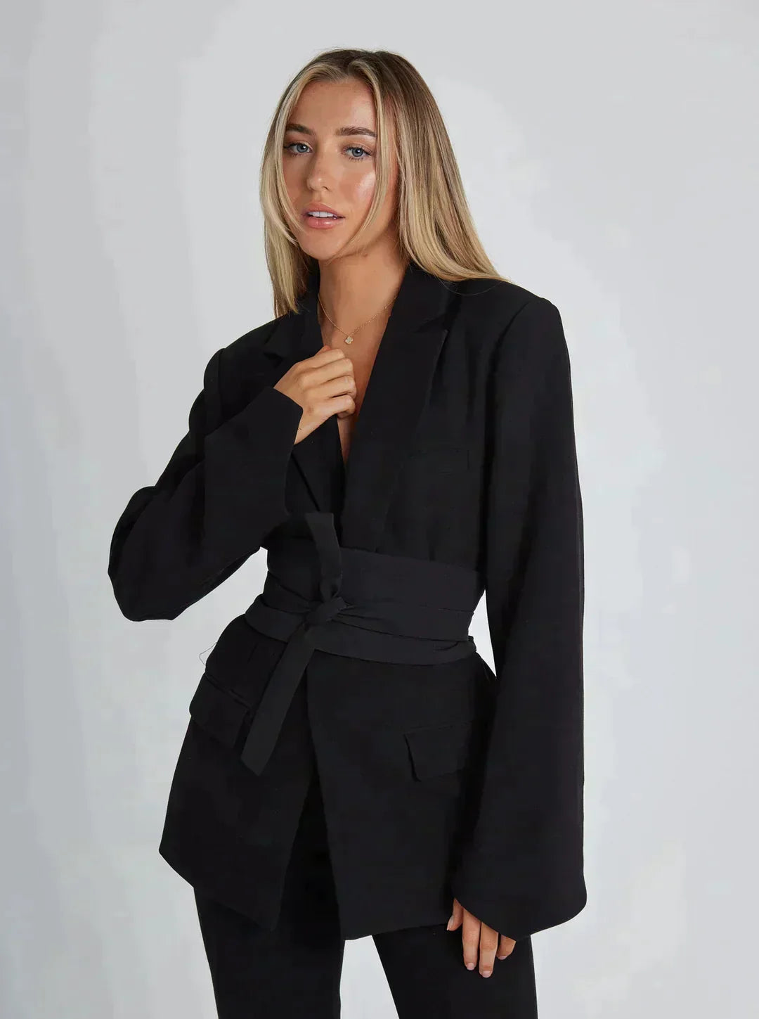 Kvinnors Blazer Bältesdesign Polyester Elegant-4