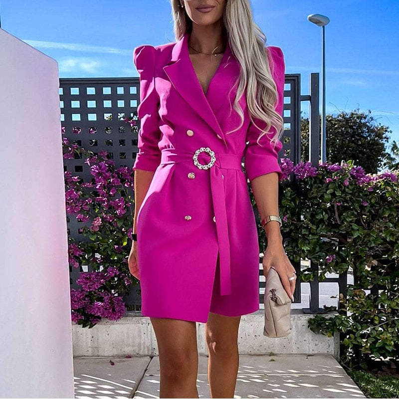 Dam Blazerklänning Modern Stil Polyester med Bälte-2