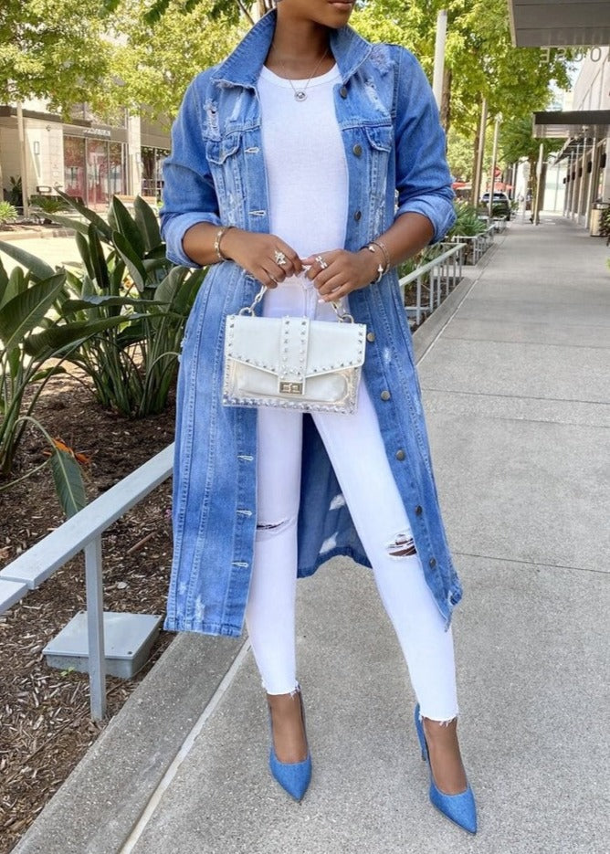 Dam Överdimensionerad Denimjacka Klassisk Stil Denim-2