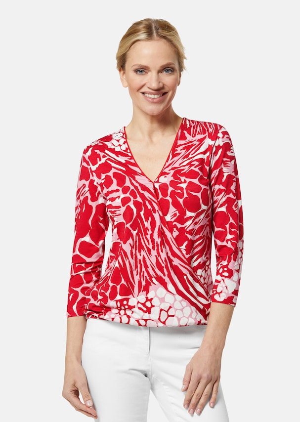 Dam Blus Wrap V-Hals 3/4 Ärmar Viskos Elastan-5