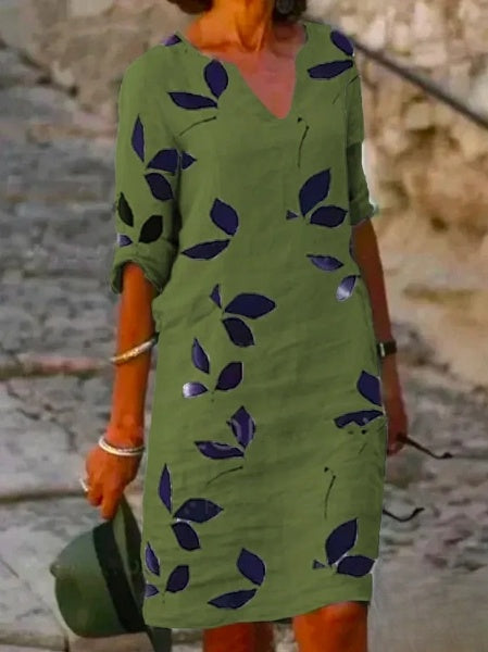 Variant image for Kvinna Klänning Halv Ärmar Blommönster Polyester-7