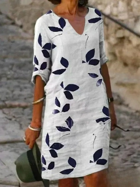 Variant image for Kvinna Klänning Halv Ärmar Blommönster Polyester-1