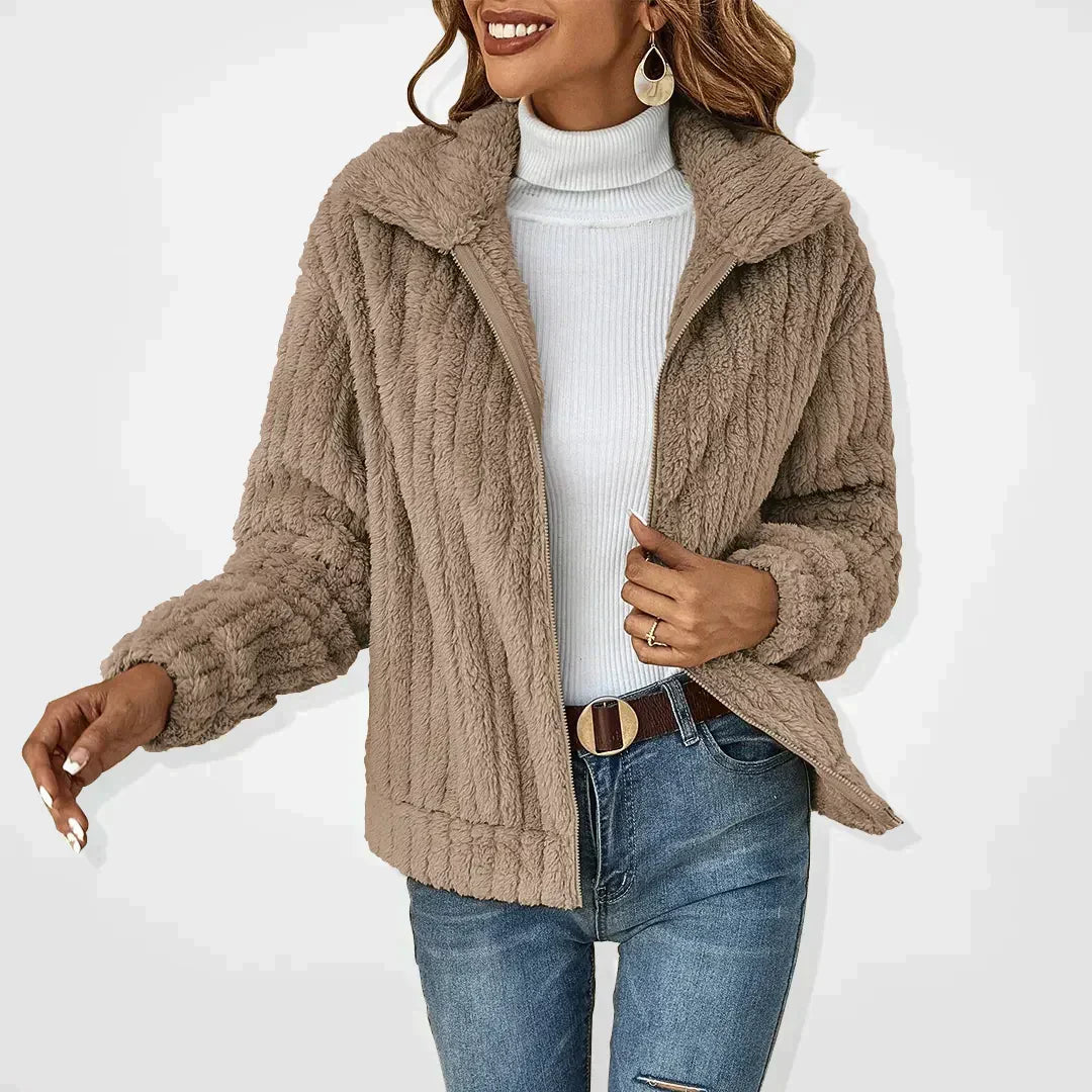 Damjacka Plysch Lätt Oversized Casual-5