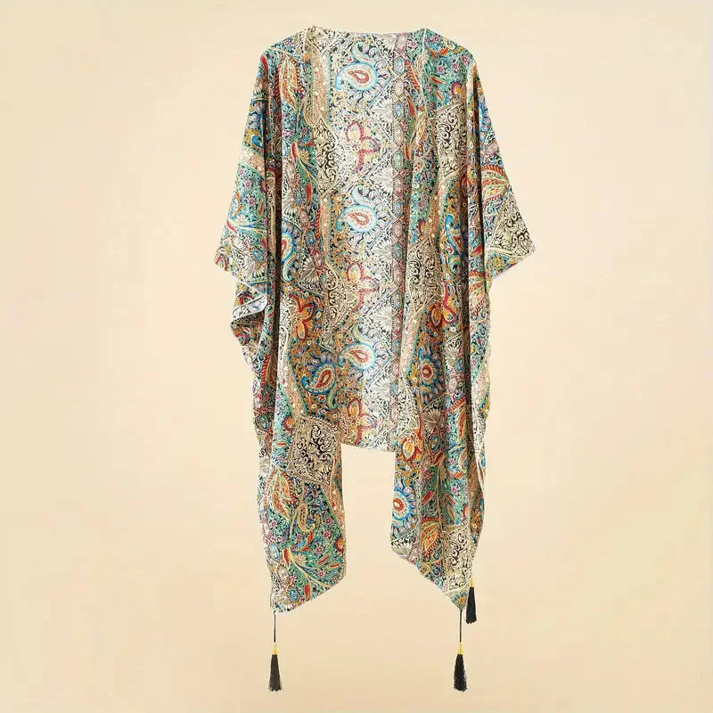 Dam Kimono Öppen Framsida Paisley Mönster Polyester-3