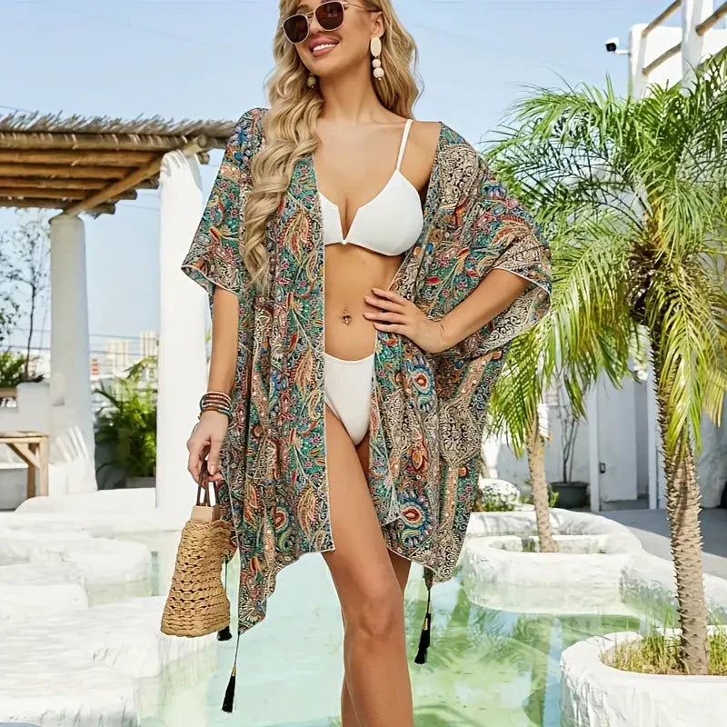 Variant image for Dam Kimono Öppen Framsida Paisley Mönster Polyester-1