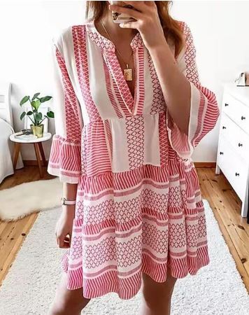 Damklänning Långärmad Löst Klippt Sommarklänning i Polyester-2