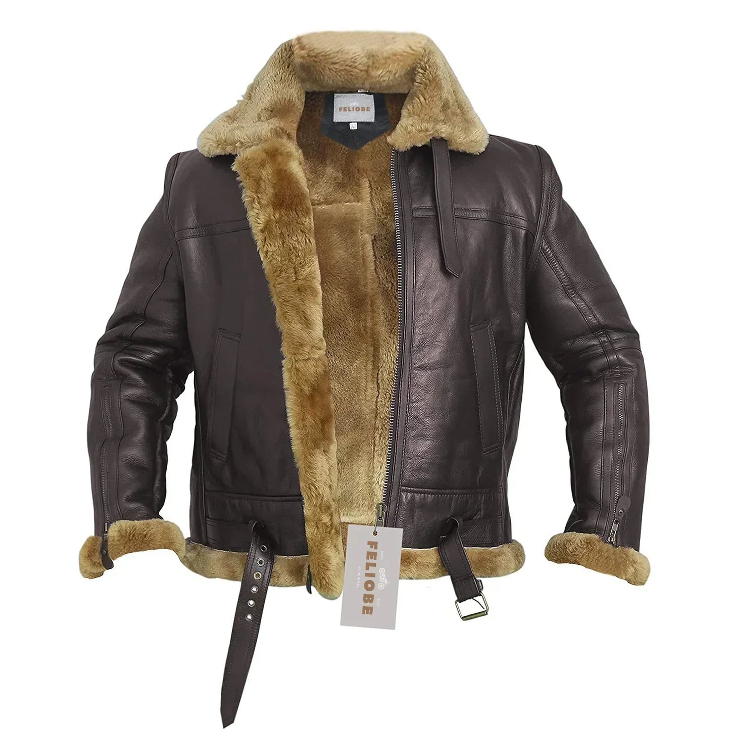 Herrjacka Vinter i Shearling med Justerbara Remmar och Dragkedja – Elegant och Varm för Kalla Dagar 4