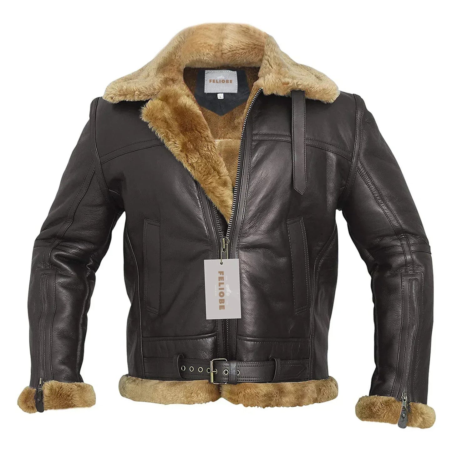 Herrjacka Vinter i Shearling med Justerbara Remmar och Dragkedja – Elegant och Varm för Kalla Dagar 3