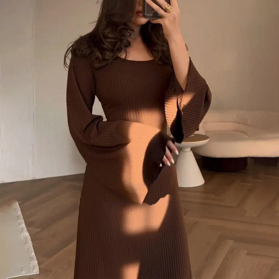 Maxiklänning Dam Ribbstickad Elegant Silhuett-1