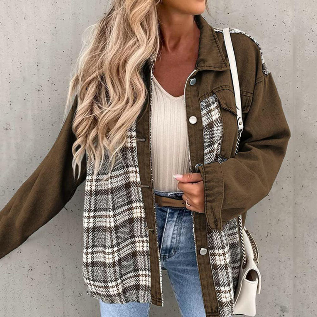 Damjacka Oversize Rutigt Mönster i Hållbar Denim-6