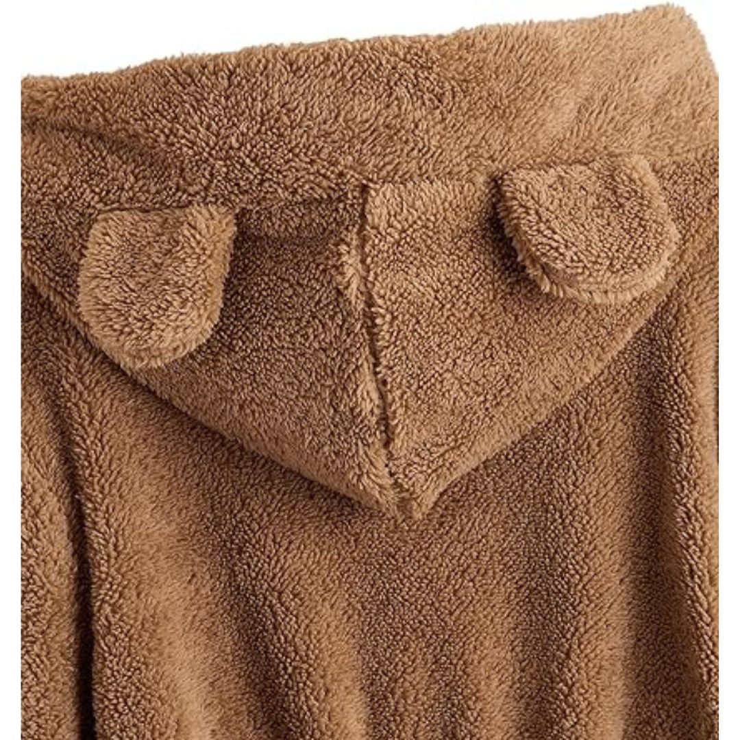 Kvinnors Hoodie Fluffig Med Björnöron Lång Ärmar Polyester Bomull-3