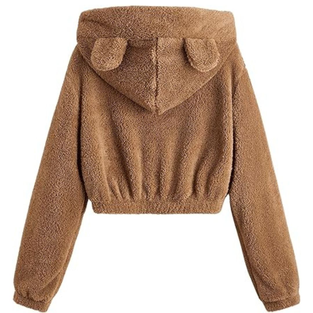 Kvinnors Hoodie Fluffig Med Björnöron Lång Ärmar Polyester Bomull-2