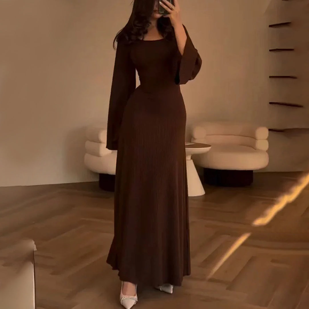 Maxiklänning Dam Ribbstickad Elegant Silhuett-2